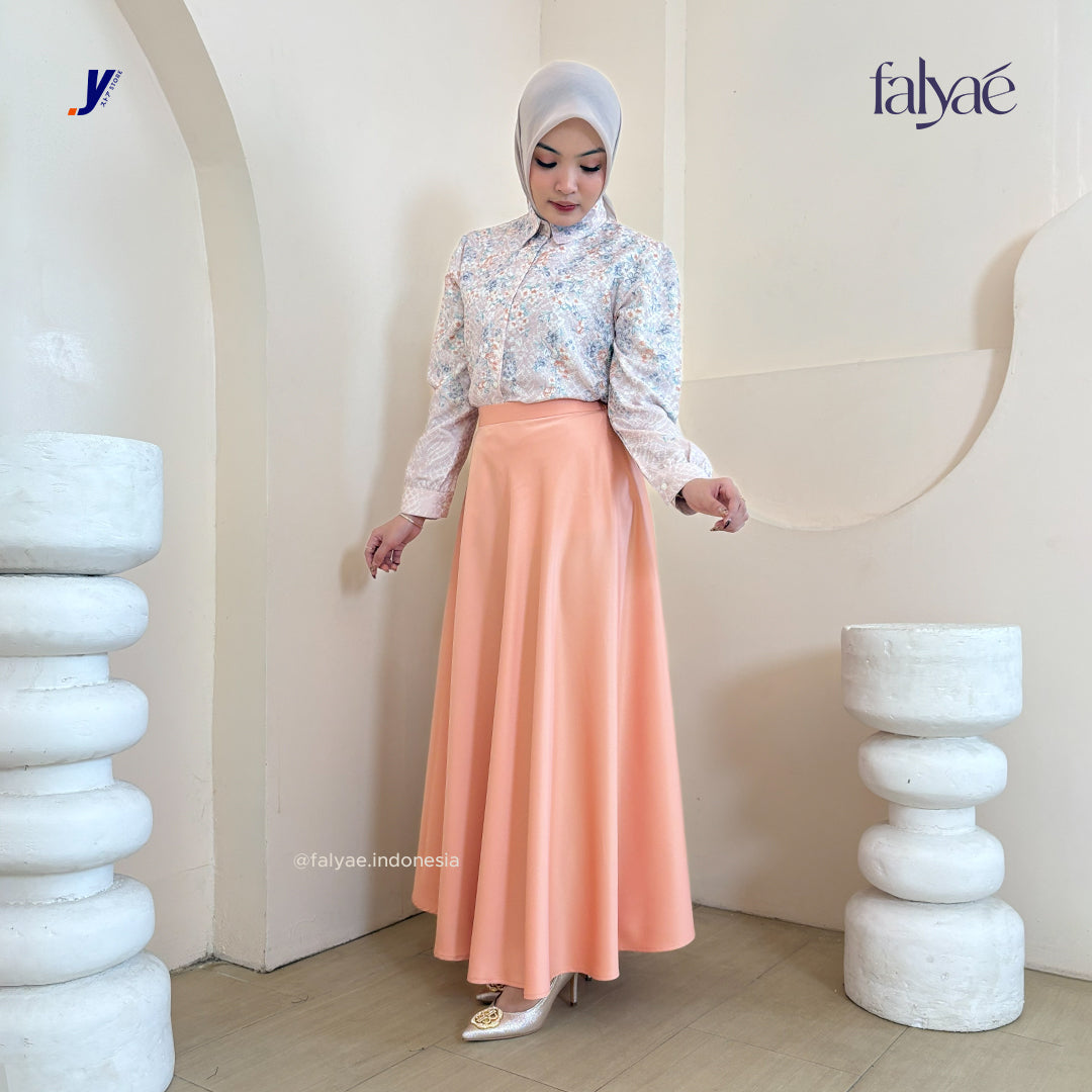 FALYAE - LUNA Rok Wanita Loose Maxi Fuji Skirt Pink | Rok Kerja Korean Style | Flare Skirt Highwaist