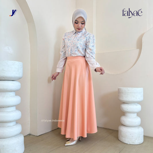 FALYAE - LUNA Rok Wanita Loose Maxi Fuji Skirt Pink | Rok Kerja Korean Style | Flare Skirt Highwaist
