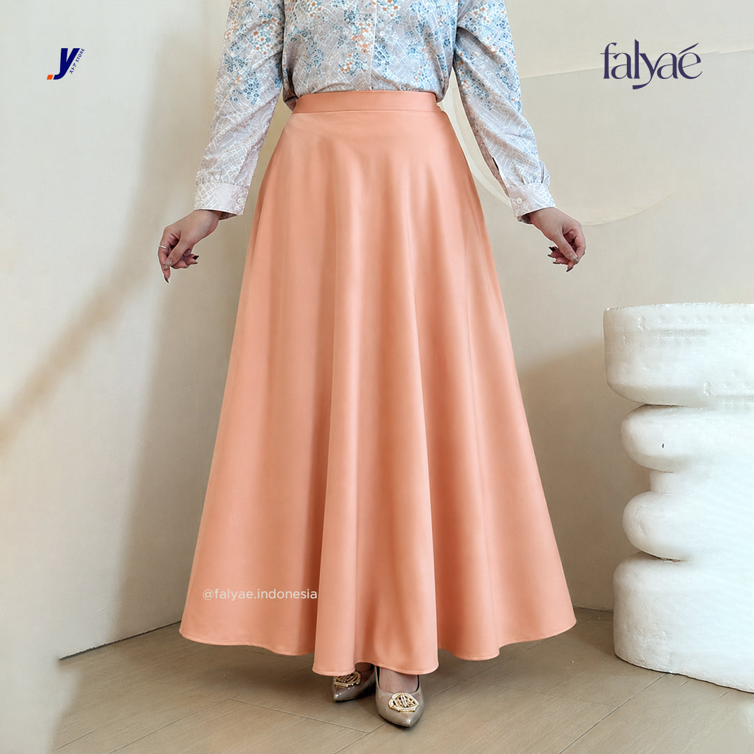 FALYAE - LUNA Rok Wanita Loose Maxi Fuji Skirt Pink | Rok Kerja Korean Style | Flare Skirt Highwaist