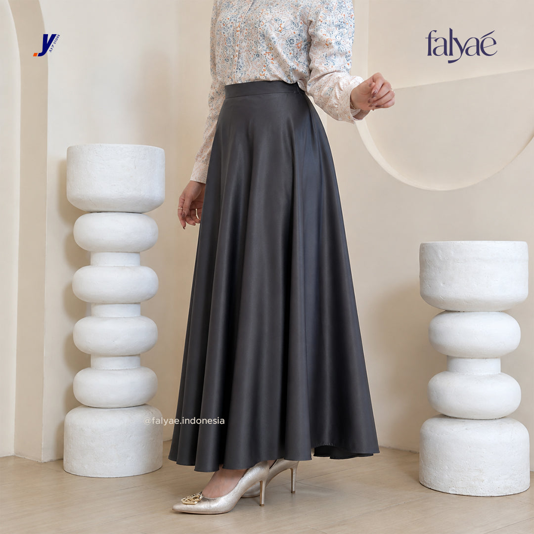 FALYAE - LUNA Rok Wanita Loose Maxi Fuji Skirt Dark Grey | Rok Kerja Korean Style | Flare Skirt Highwaist (Copy) (Copy) (Copy)