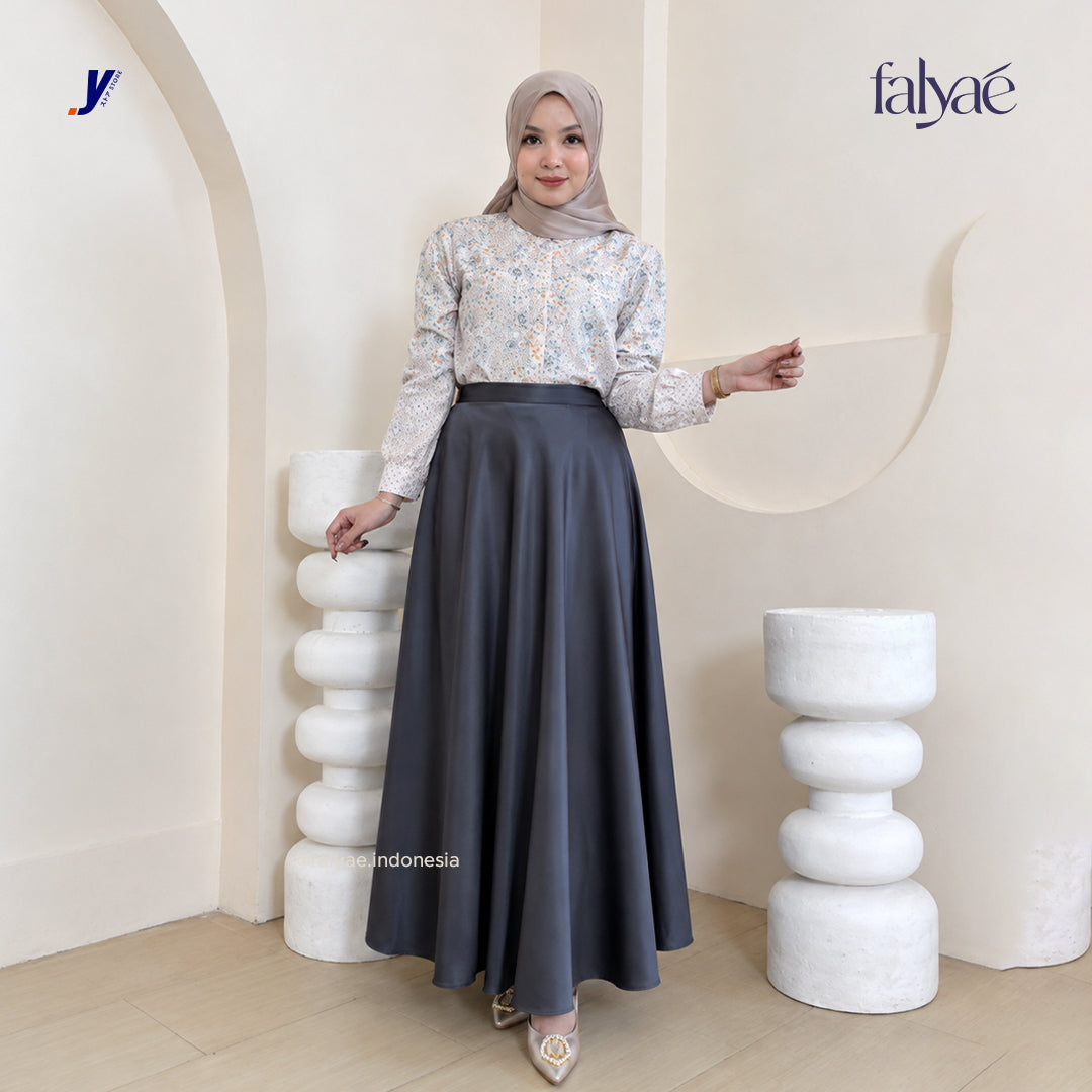 FALYAE - LUNA Rok Wanita Loose Maxi Fuji Skirt Dark Grey | Rok Kerja Korean Style | Flare Skirt Highwaist (Copy) (Copy) (Copy)