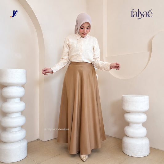 FALYAE - LUNA Rok Wanita Loose Maxi Fuji Skirt Gold | Rok Kerja Korean Style | Flare Skirt Highwaist