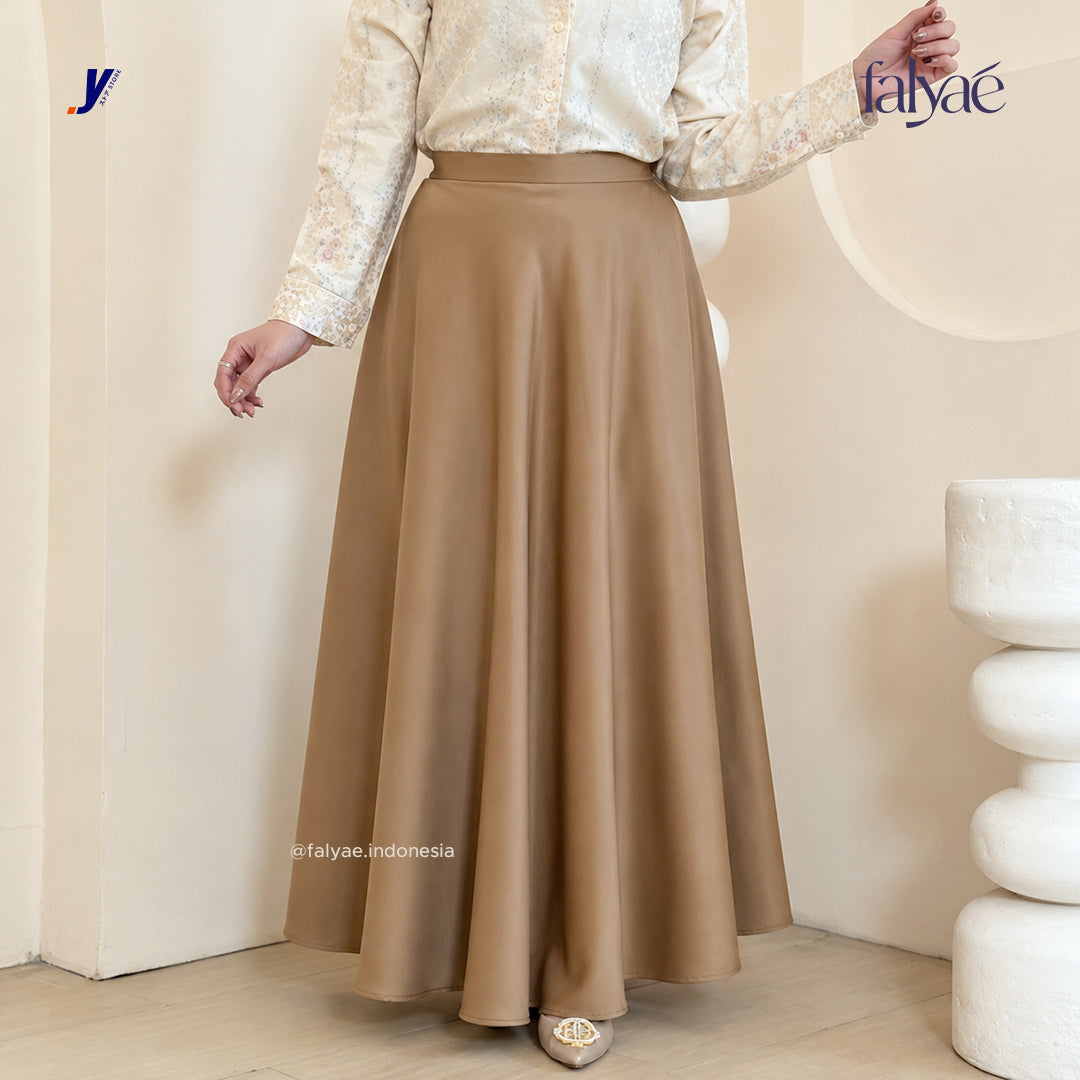 FALYAE - LUNA Rok Wanita Loose Maxi Fuji Skirt Gold | Rok Kerja Korean Style | Flare Skirt Highwaist (Copy)