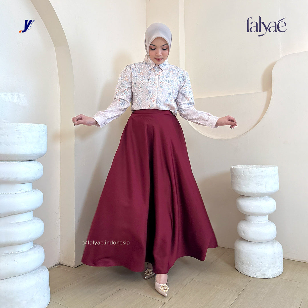 FALYAE - LUNA Rok Wanita Loose Maxi Fuji Skirt Maroon | Rok Kerja Korean Style | Flare Skirt Highwaist (Copy) (Copy) (Copy) (Copy)