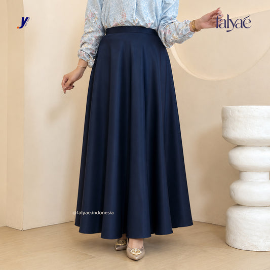 FALYAE - LUNA Rok Wanita Loose Maxi Fuji Skirt Navy | Rok Kerja Korean Style | Flare Skirt Highwaist