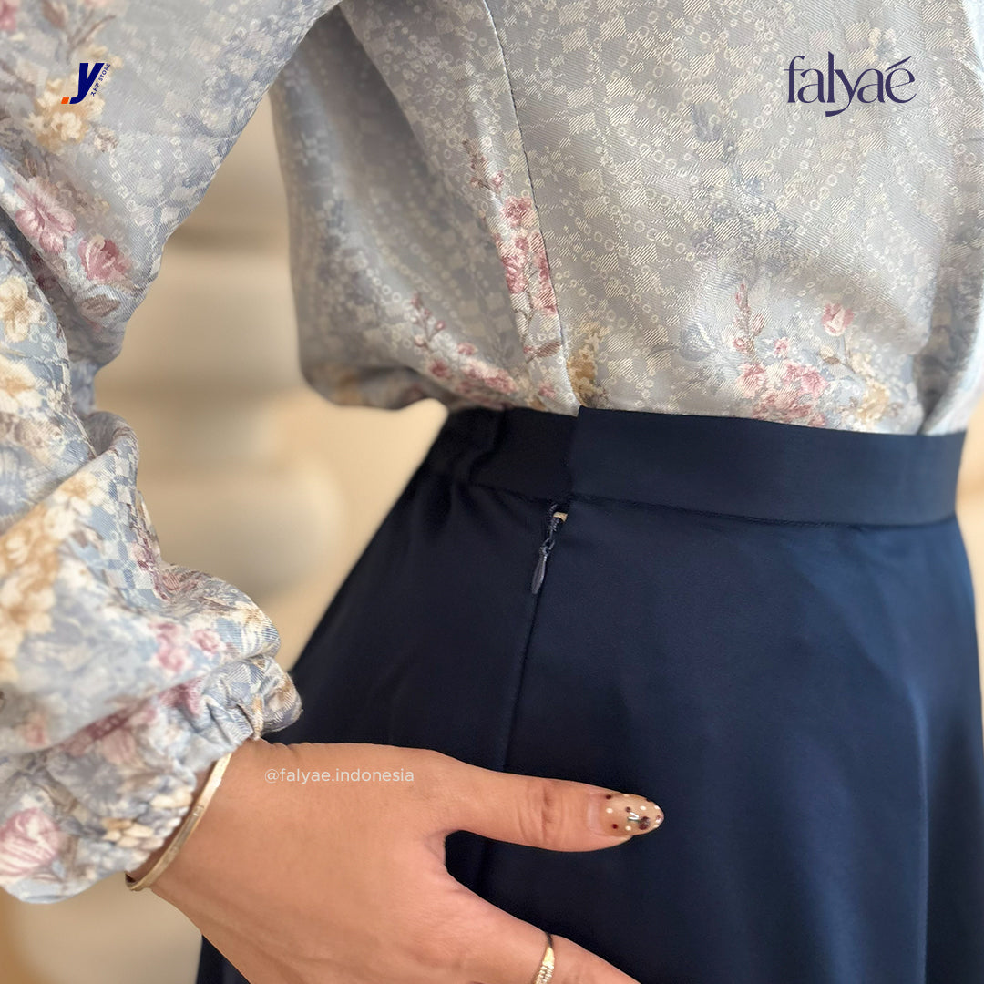 FALYAE - LUNA Rok Wanita Loose Maxi Fuji Skirt Navy | Rok Kerja Korean Style | Flare Skirt Highwaist (Copy) (Copy)