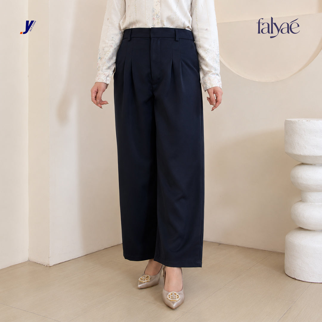 FALYAE - Nara Loose High Waist Pants Navy | Celana Formal Wanita | Celana Kerja Wanita