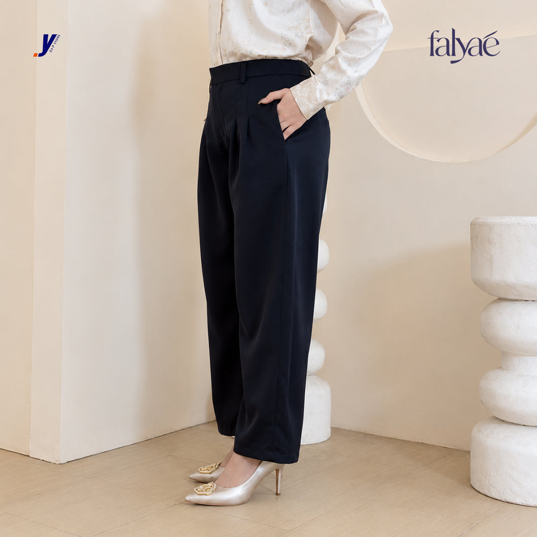 FALYAE - Nara Loose High Waist Pants Navy | Celana Formal Wanita | Celana Kerja Wanita