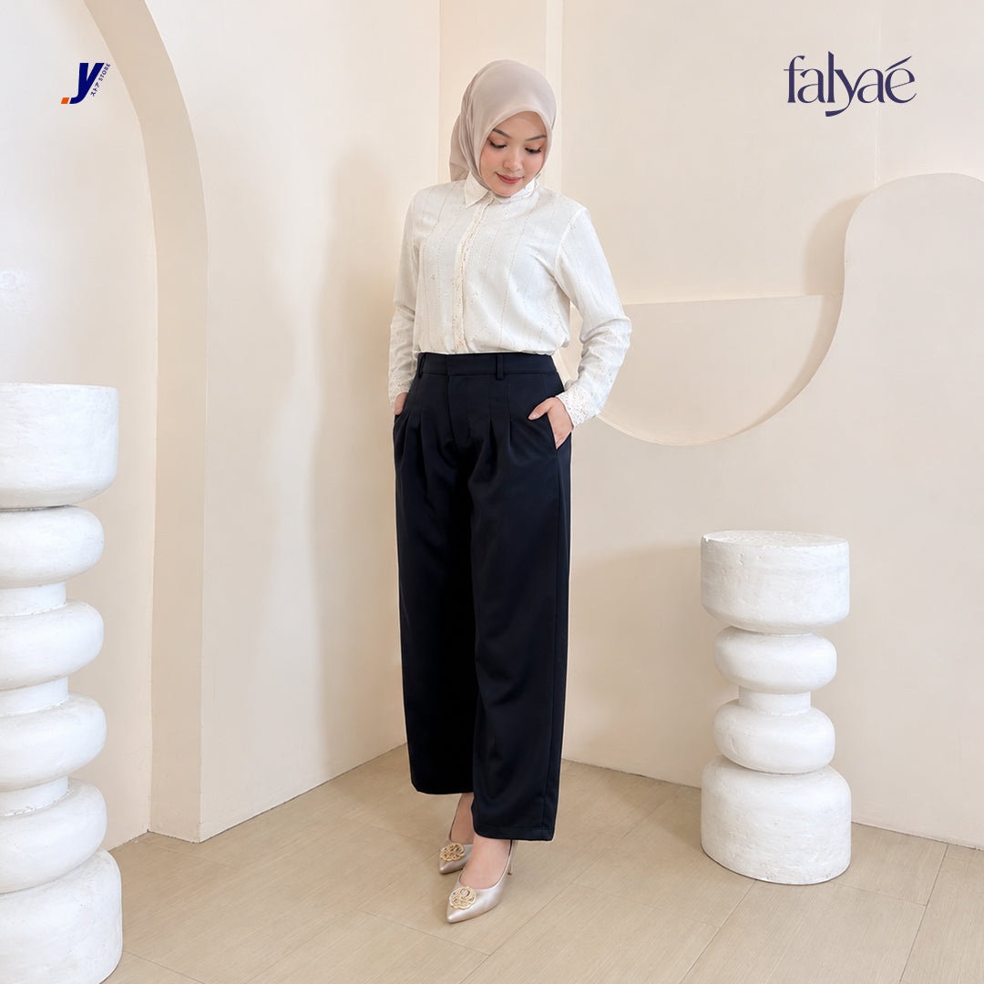 FALYAE - Nara Loose High Waist Pants Navy | Celana Formal Wanita | Celana Kerja Wanita
