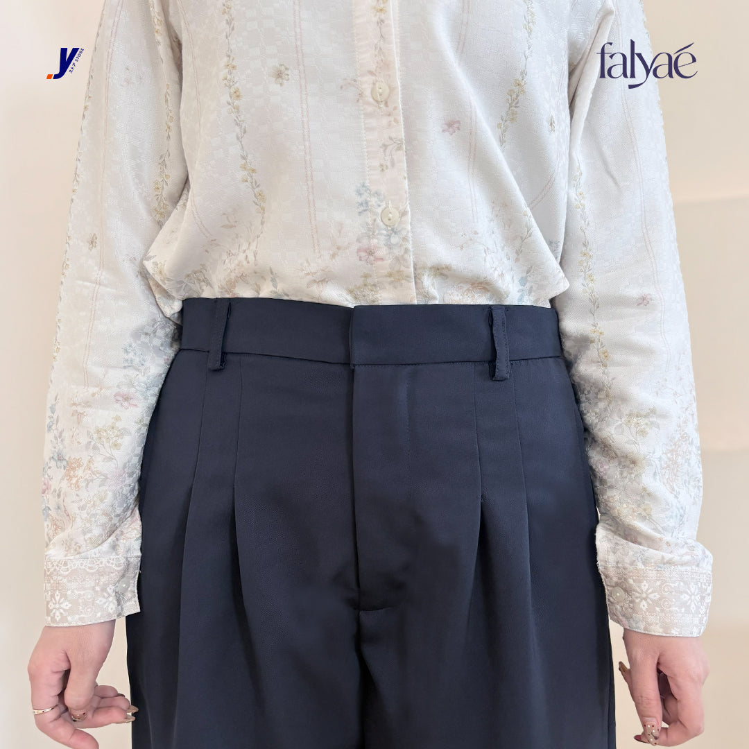 FALYAE - Nara Loose High Waist Pants Navy | Celana Formal Wanita | Celana Kerja Wanita