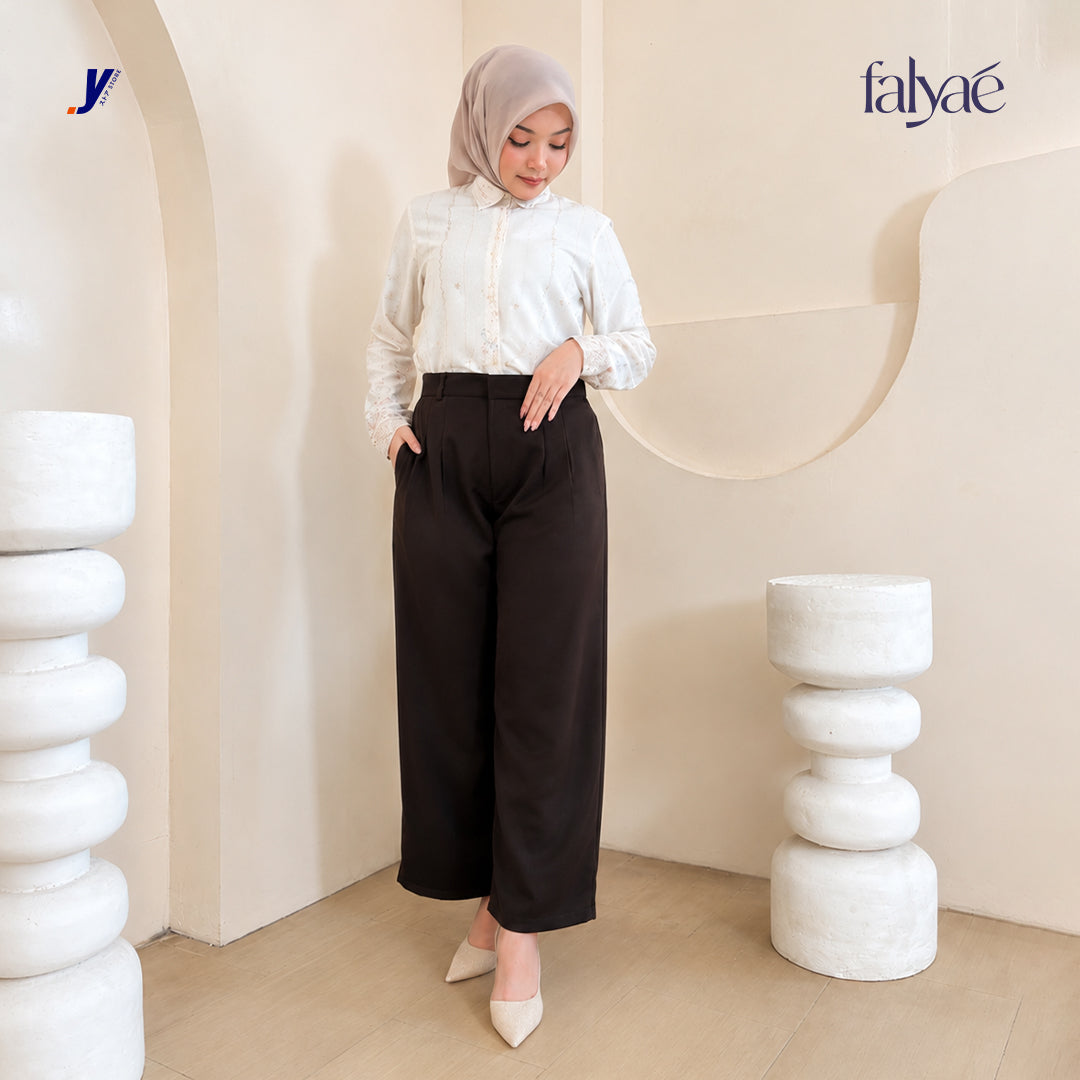 FALYAE - Nara Loose High Waist Pants Coffee | Celana Formal Wanita | Celana Kerja Wanita (Copy) (Copy)