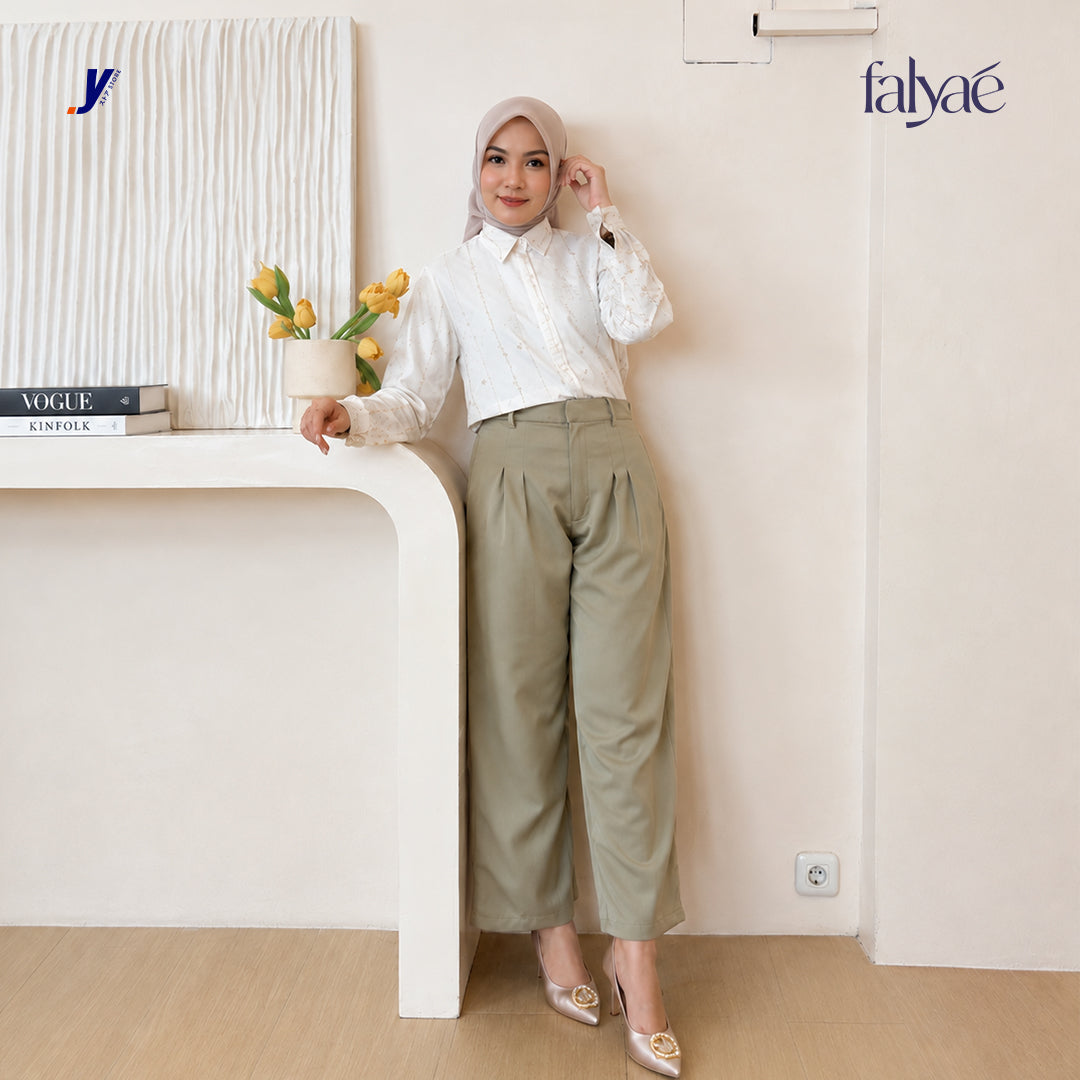 FALYAE - Nara Loose High Waist Pants Olive | Celana Formal Wanita | Celana Kerja Wanita (Copy) (Copy) (Copy)