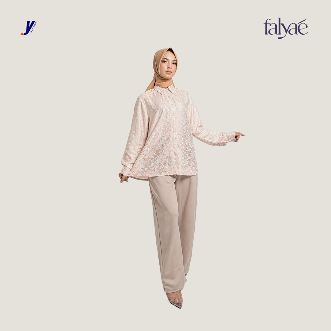Naura Shirt Pink Cream — Kemeja Wanita Muslim Premium