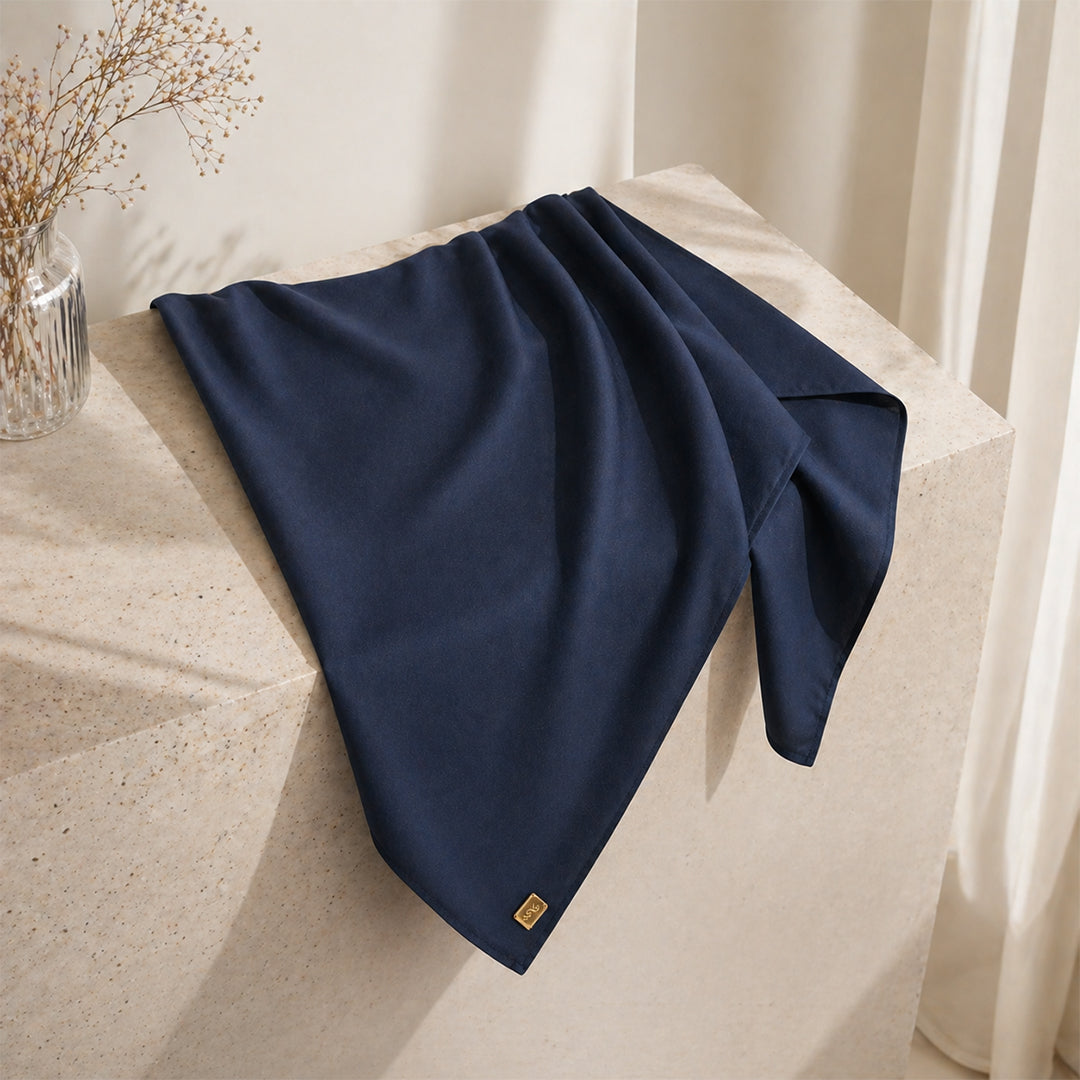 Hijab Square Navy hijab muslim premium wanita tampak atas — First Hijab Collection Falyae
