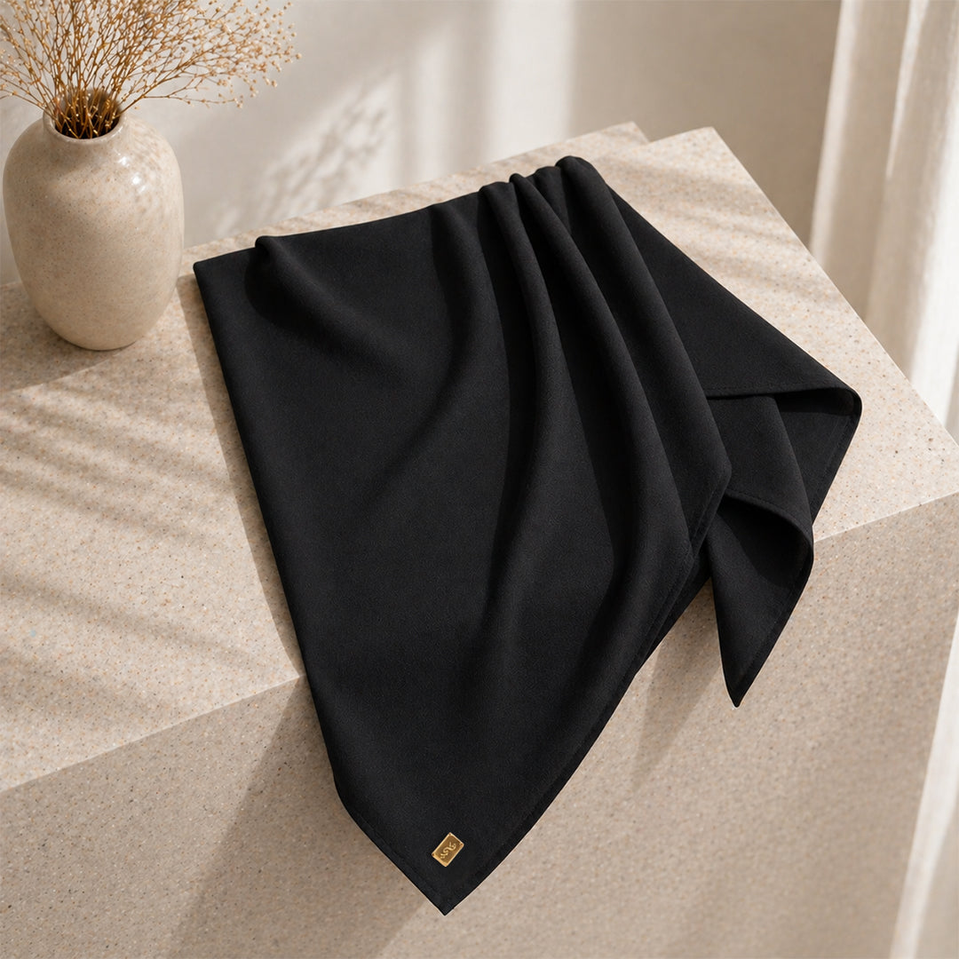 Hijab Square Black hijab muslim premium wanita tampak atas — First Hijab Collection Falyae