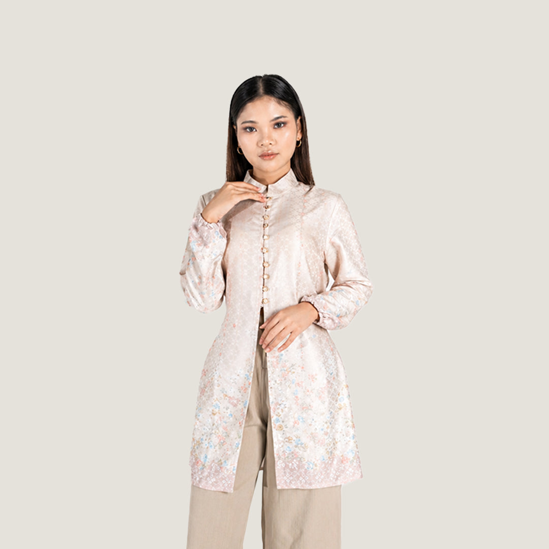 Safa Tunic tunik muslim premium wanita Pink  tampak depan — siluet mengalir Aluna Collection Falyae