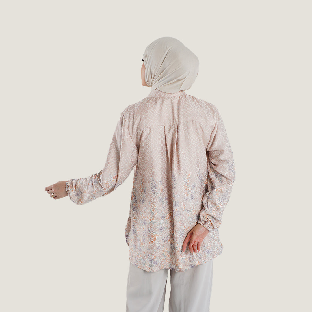 Lunea Blouse blus muslim premium wanita Pink Full Badan tampak belakang — siluet mengalir First Collection Falyae