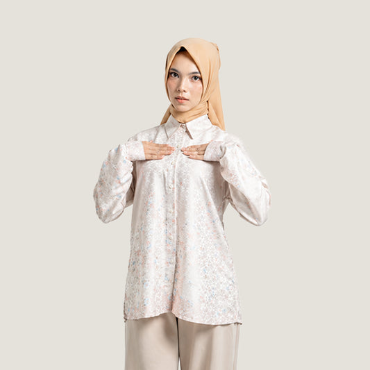 Naura Shirt kemeja muslim premium wanita Pink  tampak depan — siluet mengalir Aluna Collection Falyae