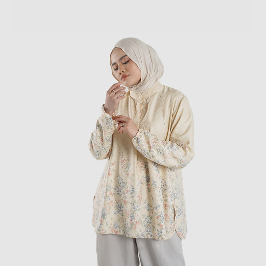 Lunea Blouse blus muslim premium wanita Yellow tampak depan — siluet mengalir First Collection Falyae