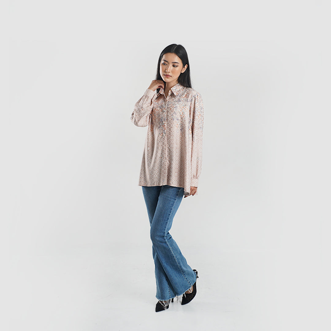 Nuna Shirt kemeja muslim premium wanita Pink Full Badan — siluet mengalir First Collection Falyae