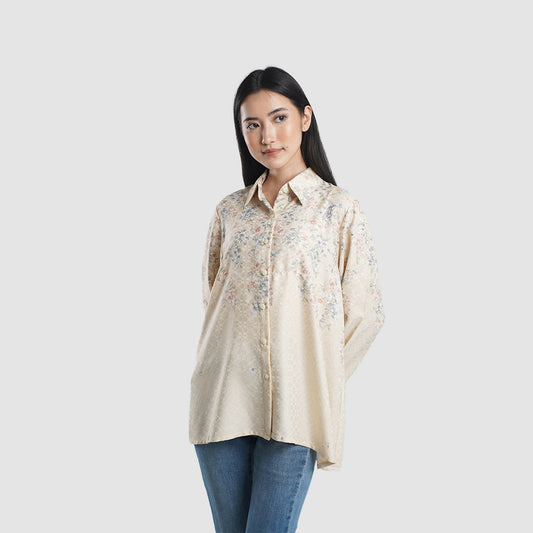 Nuna Shirt kemeja muslim premium wanita Yellow tampak depan — siluet mengalir First Collection Falyae